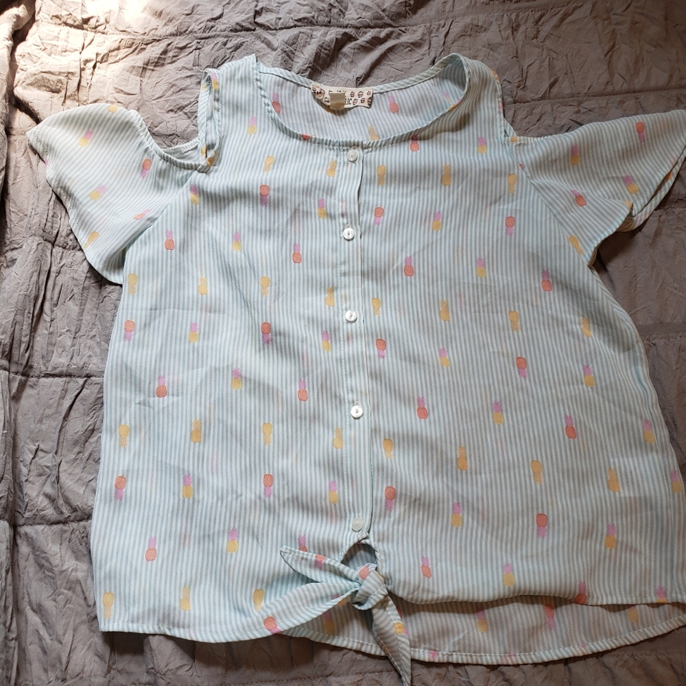 Pink Republic Kids' Blue Striped Shirt with Pineapple Print L 14